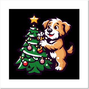 Dog Decorating Christmas Tree Posters and Art